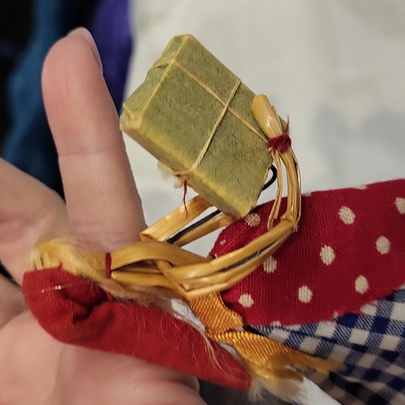 Vintage Corn Husk Woman With Braided Hair Gingham Dress Polka Dot Apron - Picture 5 of 8